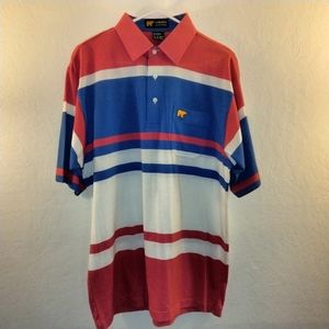 Jack Nicklaus color/salmon, blue, white stripes Polo